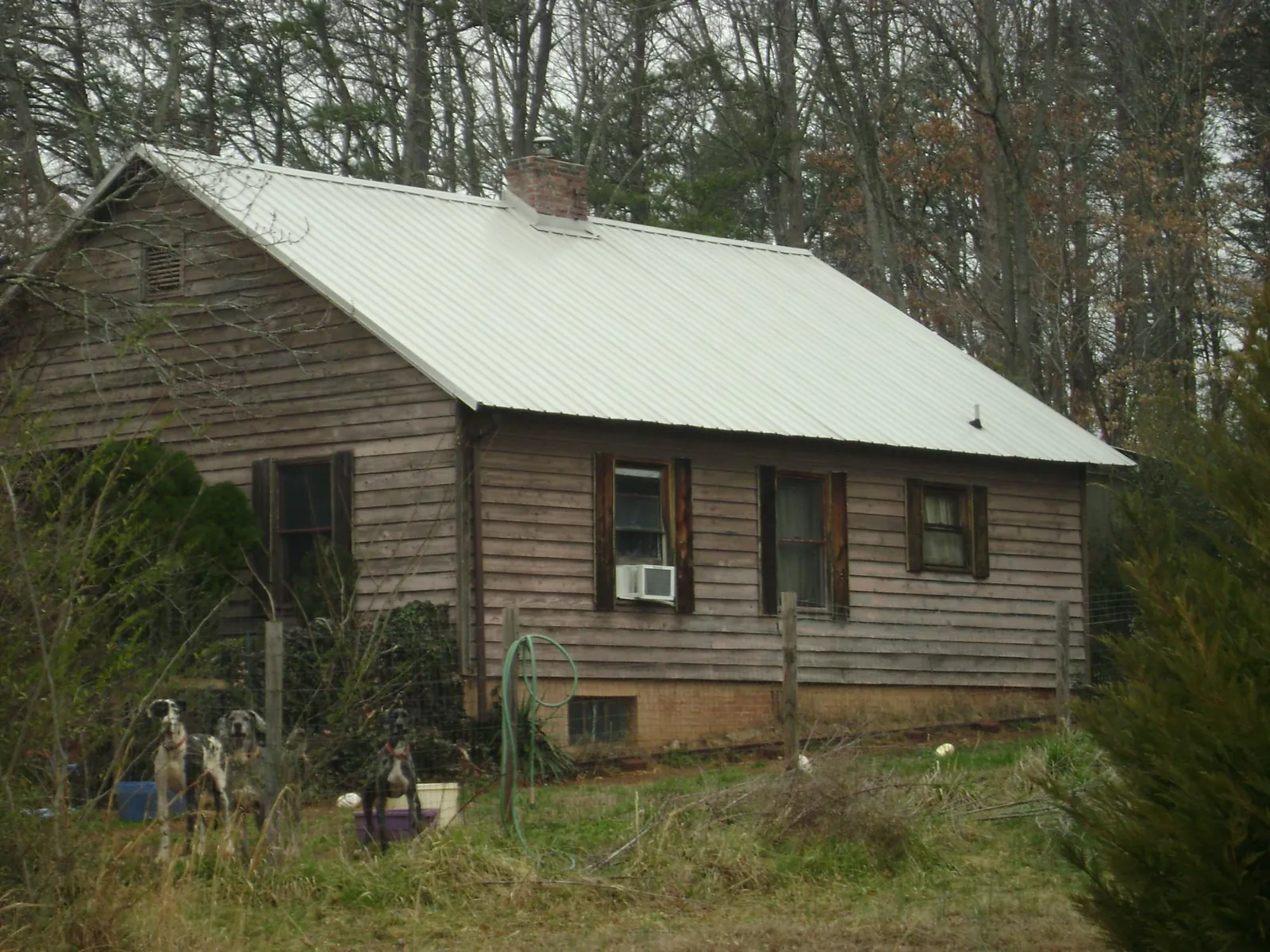 White metal roof on an old wood sided farmhouse, from a Metal Roof Installation job in Douglas